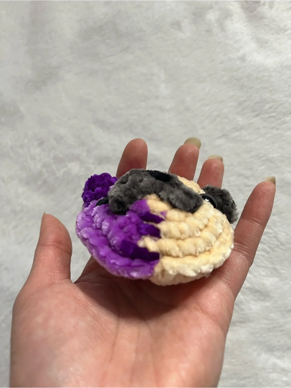 Pug zombie half purple zombie w/ x eyes half fawn Pug Keychain handmade crochet